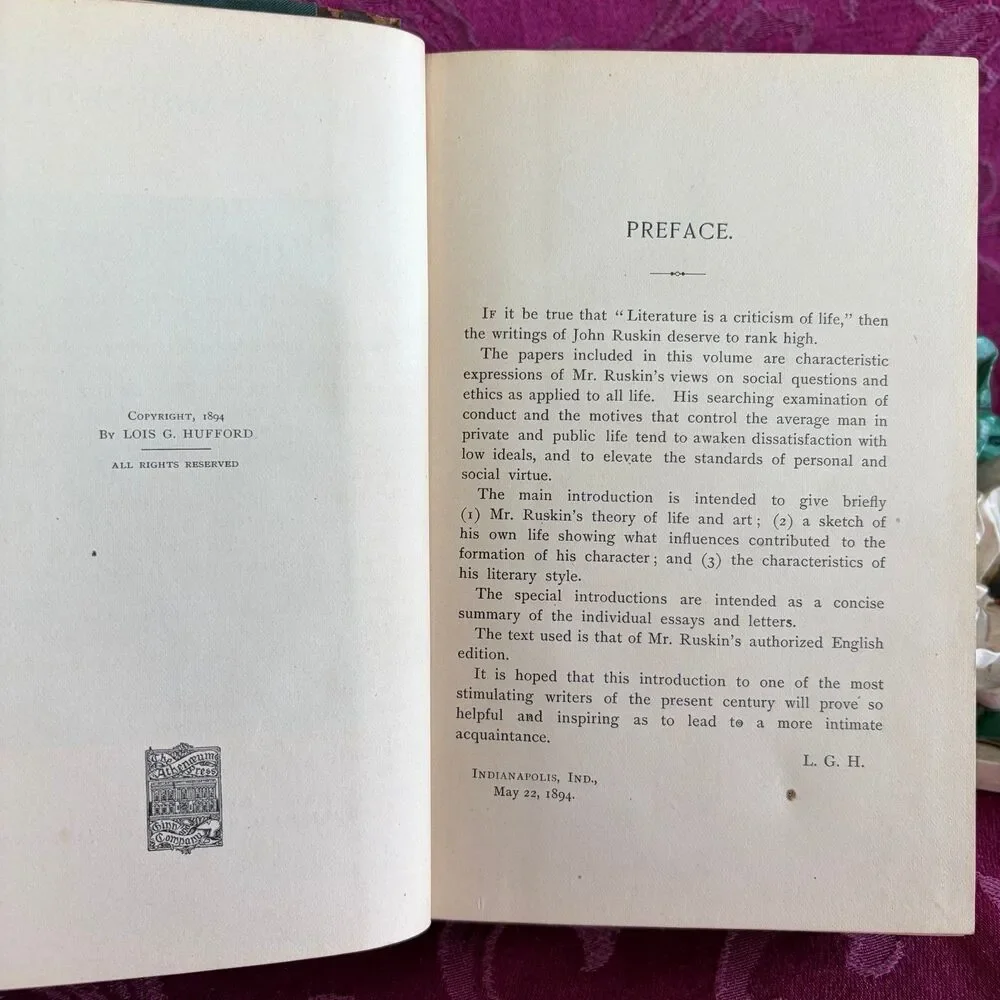 1894 Essays and Letters by John Ruskin, Antique Book, Ginn & Company